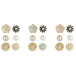 Set of 6 Flower & Crystal Post Earrings