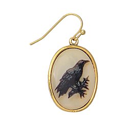Vintage Raven Print Gold Earrings