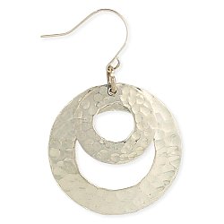 Silver Hammered Double Circles Earring