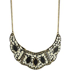 White & Black Inlay Stone Chip Gold Necklace