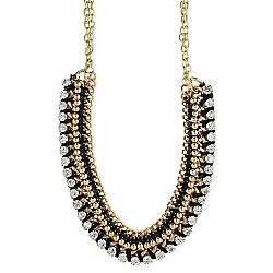 Gold Black & Crystal Necklace
