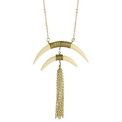 Double White Horn Gold Tassel Necklace