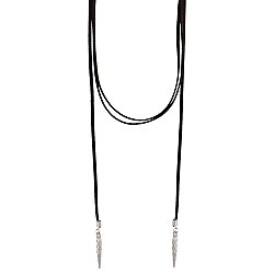 Black Suede Silver Spike Lariat Necklace