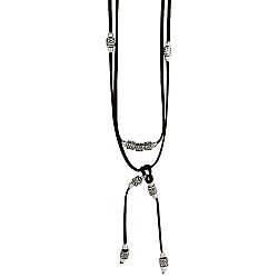 Black Suede Silver Beads Lariat