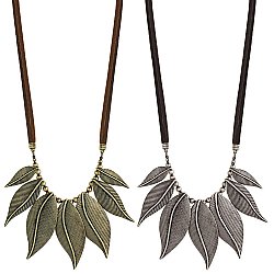 Antique Metal Leaves Bib Necklace