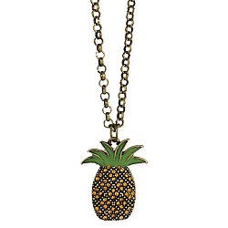 Gold, Enamel & Crystal Pineapple Pendant Necklace
