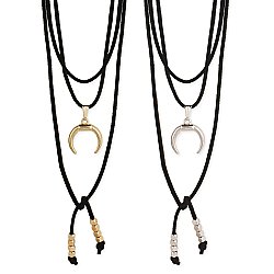 Black Cord & Double Horn Lariat