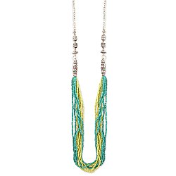 Multi Line Sivler & Green Seed Bead Necklace