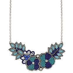 Silver & Blue Bead Flower Bib Necklace
