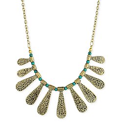 Hammered Gold Teardrop Turquoise Bead Necklace