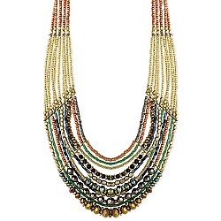 Gold & Copper Bead Multi Line Bib Necklace