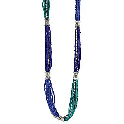 Blue & Silver Color Block Beaded Long Necklace