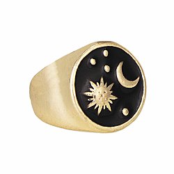 Night Sky Gold Sun Moon Signet Ring