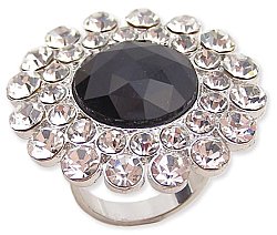 Adjustable Black & Clear Faceted Cocktail Ring