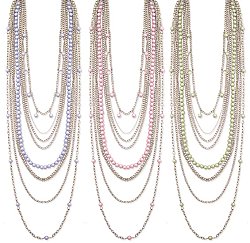 14" 9 Line Silver Chain Color Faux Pearl Necklace