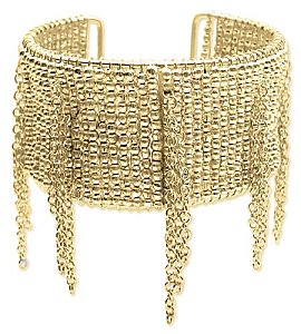 Gold Metal Beaded Fringe Cuff Bracelet