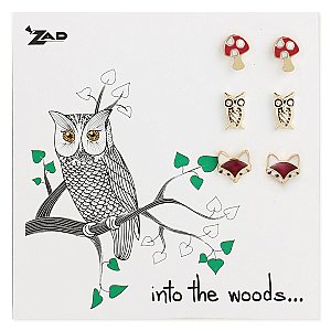 Set of 3 Enamel Forest Life Post Earrings