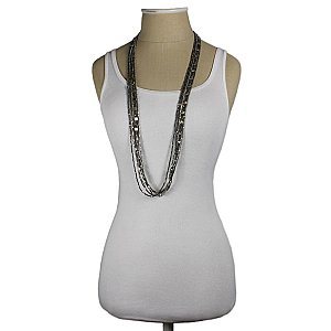 Silver & Hematite Square Bead Long Necklace