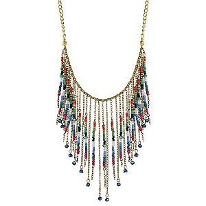 Gold Chain & Bead Fringe Necklace