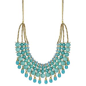 Turquoise Bead & Teardrop Bib Necklace