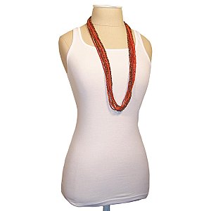 Long 10 Line Wood & Seed Bead Necklace