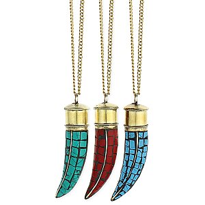 Inlay Stone Horn Pendant Necklace