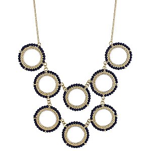 Blue Bead Circle Bib Gold Necklace