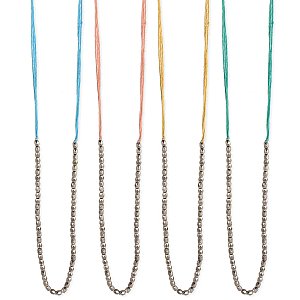 Pastel Thread Silver Bead Long Necklace