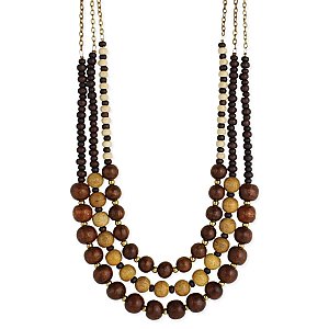 Gold & Mixed Wood Bead Necklace