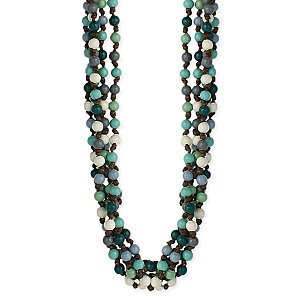 Mint Tone Bead Brown Cord Necklace