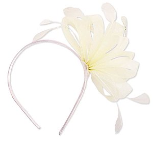 Cream Net Bow Feather Headband