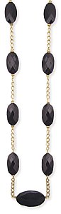 40" Gold Metal Chain Oval Black Facet Bead Necklace