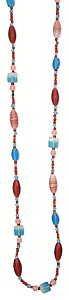 46" Red/Pink/Turquoise Glass Bead Necklace