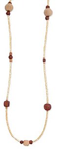 60" Gold Metal Wood Bead Necklace