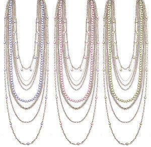 14" 9 Line Silver Chain Color Faux Pearl Necklace