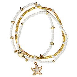 Sandy Beach Starfish Charm Bead Anklet Set