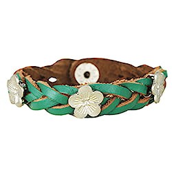 Rustic Garden Green Leather Flower Bracelet