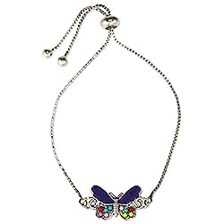 Purple Multi Butterfly Charm Silver Pull Bracelet