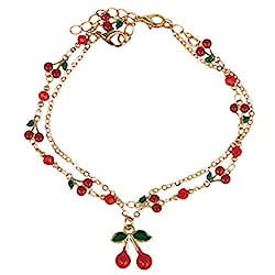 Cherry Pair Gold Cherries Charm Anklet Set