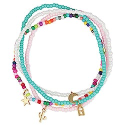 Pastel Bead Gold Charm Stretch Anklet Set
