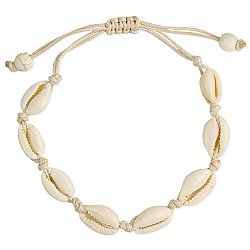 Cream cord cowry shell pull anklet or bracelet