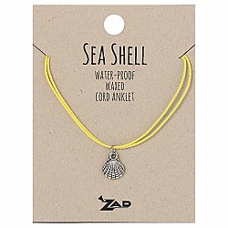Shell Charm Waxed Yellow Cord Pull Anklet