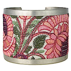 Pink Green Floral Embroidered Cuff Bracelet