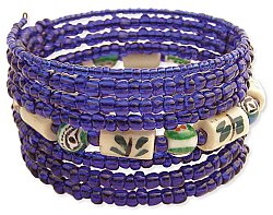 8 Line Blue & Ceramic Bead Coil Bracelet