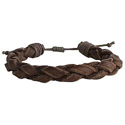 Brown Braided Leather Men's Pull Bracelet