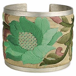 Green Flower Embroidered Elegance Cuff Bracelet