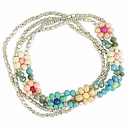 Colorful Fields Bead Flower Bracelet Set