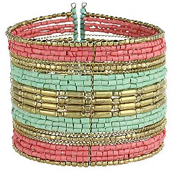 Gold, Mint & Pink Wide Cuff Bracelet
