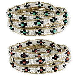 White & Color Beaded Wrap Bracelet
