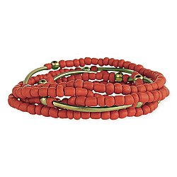 Set of Coral & Gold Bead Stretch Bracelets